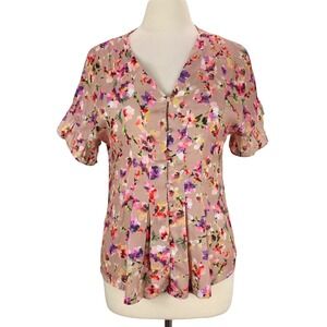 Dolan Left Coast Mitzi Top Size‎ S Floral Button Front V-Neck Pleated Blouse